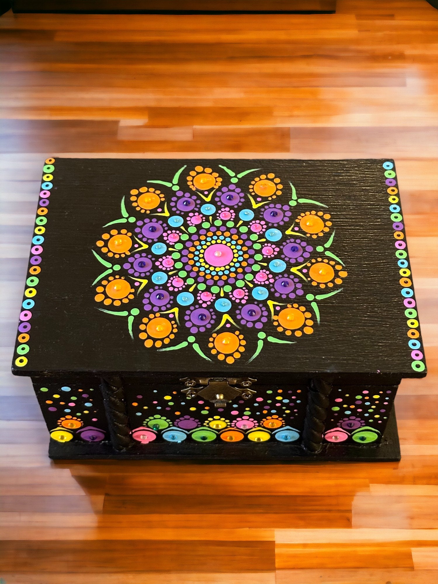 Coffret En Bois Gravé Mandala – Boîte à Compartiments – Zen – Fait Main
