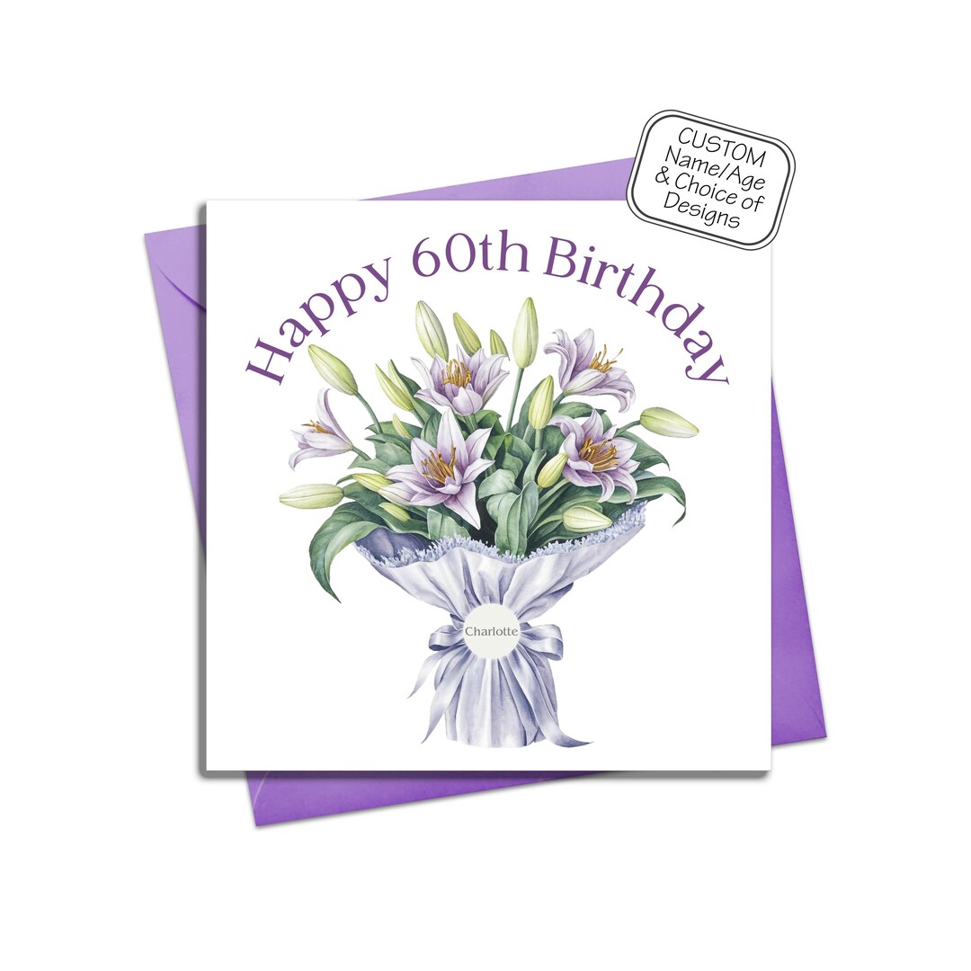 Lily Flower Bouquet Birthday Card for Her - Female 60th Birthday Card ...