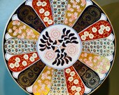 Gold Imari, Hand Painted Large Platter, Navy, gold and Rust in Fan Pattern
