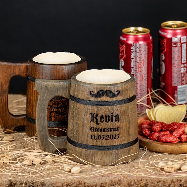 Groomsmen Gifts Personalized Wooden Beer Mug, Groomsmen Proposal, Best Man Gift Ideas, Groom Gift from Bride, Wooden Beer Stein, Tankard