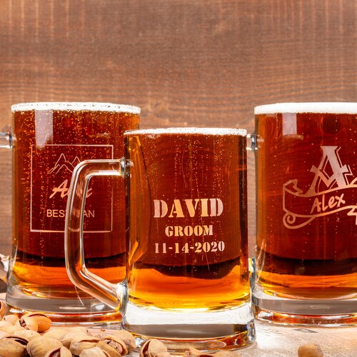 Personalized 17oz Glass Beer Stein Groomsmen Gift Etsy