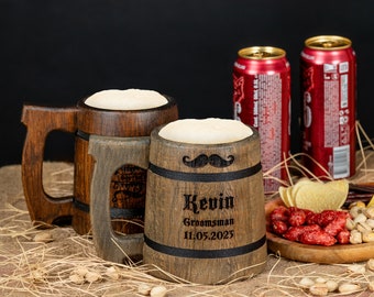 Aangepaste houten biermok Groomsmen Gift Houten Bier Stein Houten Tankard Gegraveerde Biermokken Bier Stein Tankard Houten Stein Houten Mok Set