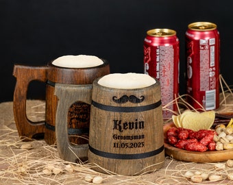 Groomsmen Gift Sets, Groomsmen Proposal, Best Man Proposal, Groomsmen Gifts Personalized Wooden Beer Mugs, Gift For Groom From Bride
