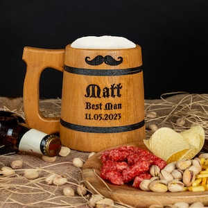 Groomsmen Gifts Personalized Wooden Beer Mug Groomsmen Proposal Best Man Gift Ideas Gift from Bride