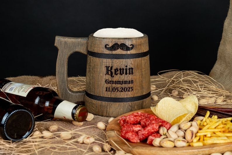 Groomsmen Gifts Personalized Wooden Beer Mug Groomsmen Proposal Best Man Gift Ideas Gift from Bride