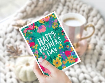 Mother's Day Greetings Card, Illustrated Greeting Card, Mini Art Print, Floral Illustration, Colourful Postcard, Motherhood Card