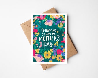 Thinking of You on Mother's Day Greetings Card, Illustrated Greeting Card, Floral Illustration, Colourful Postcard, Motherhood Card