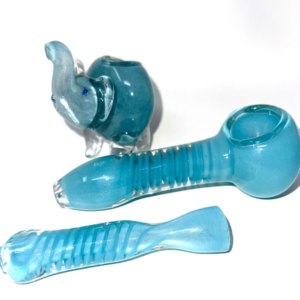 3 pcs elephant pipe combo with heavy hand pipe 3" to 4" , grinder or Frit Chillum. #3098