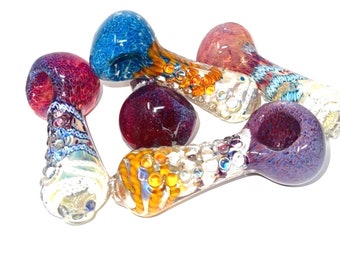 4.5” Iridescent Glass Pipe,blue-pink heavy glass hand pipe,diamond dot  handmade glass pipe, girly pipe, tobacco pipes, water Effect Pipe.