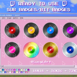 8x Twitch Sub Badges / Bit Badges/ Emote - Records / Streamer/ Aesthetic/ Twitch/ Diner/ Retro