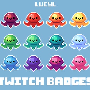 12x Twitch Sub Badges / Bit Badges/ Emote - Pixel Art Jellyfish / Streamer / Aesthetic / Twitch / Ocean