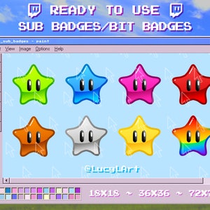 8x Twitch Sub Badges / Bit Badges/ Emote - Stars / Streamer/ Aesthetic/ Twitch/ Mario/ Gaming