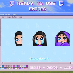 Black Hair, Light Skin, Blue Eyes ~ SET 2 ~ Twitch Emote / Streamer / Cry / Sad / Comfy / Lurk / Face / Girl