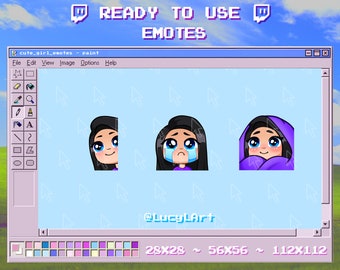 Black Hair, Light Skin, Blue Eyes ~ SET 2 ~ Twitch Emote / Streamer / Cry / Sad / Comfy / Lurk / Face / Girl