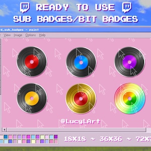 6x Twitch Sub Badges / Bit Badges/ Emote - Records / Streamer/ Aesthetic/ Twitch/ Diner/ Retro
