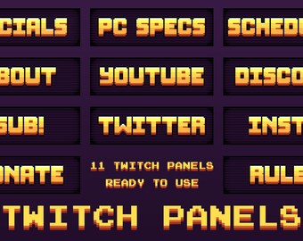 11x Twitch Panels - Pixel Art 80s Text / Streamer / Aesthetic / Twitch / Retro / Arcade