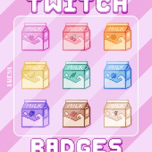 9x Twitch Sub Badges / Bit Badges/ Emote - Pixel Art Milk Cartons / Streamer / Aesthetic / Twitch / Drink
