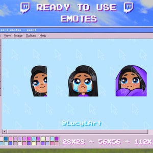 Black Hair, Tan Skin, Blue Eyes ~ SET 2 ~ Twitch Emote / Streamer / Cry / Sad / Comfy / Lurk / Face / Girl