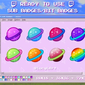 8x Twitch Sub Badges / Bit Badges / Emote - Planets / Streamer / Aesthetic / Twitch / Space / Galaxy