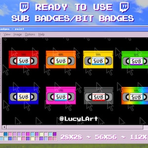 8x Twitch Sub Badges / Bit Badges / Emote - VHS / Streamer / Aesthetic / Twitch / PC / Computer / Retro / Nostalgia