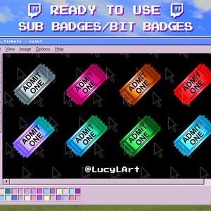 8x Twitch Sub Badges / Bit Badges / Emote - Tickets / Streamer / Aesthetic / Twitch / PC / Computer/ Arcade