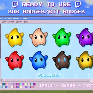 8x Twitch Sub Badges / Bit Badges/ Emote - Galaxy Stars / Streamer/ Aesthetic/ Twitch/ Mario/ Gaming