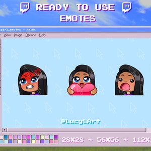 Black Hair, Tan Skin, Blue Eyes ~ SET 1 ~ Twitch Emote / Streamer / Heart / Rage / Shock / Face / Girl