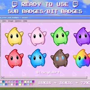 8x Twitch Sub Badges / Bit Badges/ Emote - Galaxy Stars / Streamer/ Aesthetic/ Twitch/ Mario/ Gaming