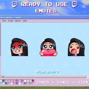 Black Hair, Light Skin, Blue Eyes ~ SET 1 ~ Twitch Emote / Streamer / Heart / Rage / Shock / Face / Girl