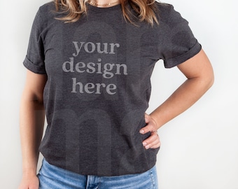 Dark Grey Heather Mockup, Model T Shirt Mockup, Heather Grey Mockup, Bella Canvas 3001, Dark Grey Heather, Dark Grey Heather 3001 Mockup