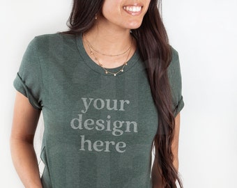 Heather Forest Mockup, Spring Mockup, Bella Canvas 3001 Mockup,  Bella Canvas Heather Forest Shirt Mockup, Model Mockup, Lifestyle Mockup