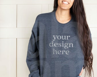 Gildan 18000 Mockup, Gildan Dark Heather Sweatshirt Mockup, Sweatshirt Mockup, Model Mockup, Lifestyle Mockup, Dark Heather Mockup