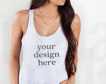 Heather White Next Level Mockup, Next Level 6733 Mockup, Next Level Heather White Racerback Tank Mockup, Model Mockup