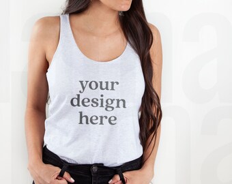 Next Level 6733 Mockup, Heather White Next Level Mockup, Next Level Heather White Racerback Tank Mockup, Model Mockup, Spring Mockup