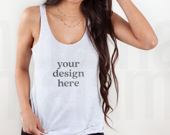 Next Level 6733 Mockup, Heather White Next Level Mockup, Next Level Heather White Racerback Tank Mockup, Model Mockup, Summer Mockup
