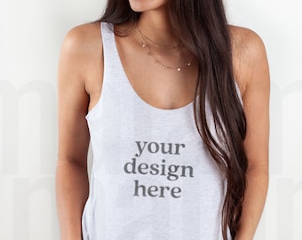 Następny poziom 6733 Mockup, Mockup zbiornika, Następny poziom 6733 Mockup Heather White, Mockup modelu, Mockup Tanktop, Mockup Tank Top
