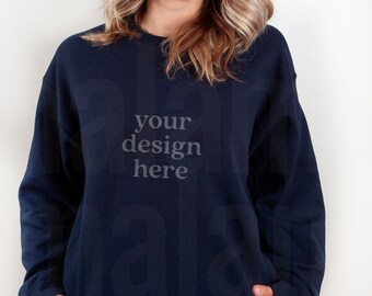 Sweatshirt Mockup, Navy Gildan Mockup, Gildan 18000 Mockup, G180 Navy Mockup, Gildan Sweatshirt Model Mockup, 18000 Navy Mockup