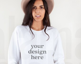 Gildan Sweatshirt Mockup, Gildan 18000 Mockup, Gildan White Sweatshirt Mockup, Sweatshirt Model Mockup, White Sweatshirt Mockup