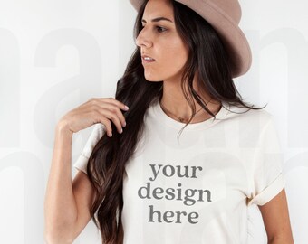 Soft Cream Bella Canvas 3001 Mockup, Bella Canvas Soft Cream Shirt, Soft Cream Shirt Mockup, Model Mockup, Lifestyle Mockup
