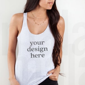 Heather White Next Level Mockup, Next Level 6733 Mockup, Next Level Heather White Racerback Tank Mockup, Model Mockup