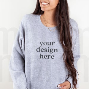 Gildan 18000 Mockup, Gildan Sport Grey Sweatshirt Mockup, Sweatshirt Mockup, Model Mockup, Lifestyle Mockup