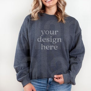 Gildan 18000 Mockup, Gildan 18000 Dark Heather, Sweatshirt Mockup, Lifestyle Mockup, Model Mockup, Dark Heather Sweatshirt Mockup