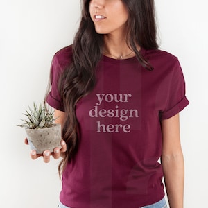 Bella Canvas 3001 Maroon Mockup, 3001 Mockup, Bella Canvas Maroon T Shirt Mockup, Model Mockup, Maroon 3001 Mockup