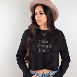 Bella Canvas 7503 Black Mockup, Black Bella Canvas Cropped Sweatshirt Mockup, Cropped Sweater Mockup, Model Mockup