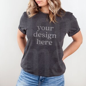 Tshirt Mockup, Bella Canvas 3001 Mockup, Bella Canvas Dark Grey Heather Shirt Mockup, Model Mockup, Lifestyle Mockup