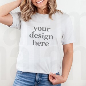 Silver Bella Canvas 3001, Bella Canvas 3001 Mockup, Bella Canvas Silver Shirt Mockup, Model Mockup, Silver Shirt Mockup