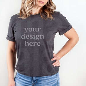 Bella Canvas 3001 Mockup, Bella Canvas Dark Grey Heather Shirt Mockup, Tshirt Mockup, Model Mockup