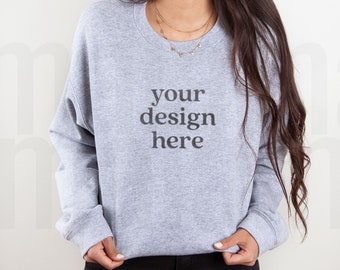 Gildan 18000 Sport Grey Mockup, Gildan Sport Grey Sweatshirt Mockup, Model Mockup, Lifestyle Mockup, Sweatshirt Mockup, Cute Mockup