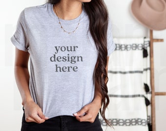 Sport Grey Gildan Mockup, Gildan 64000 Sport Grey Mockup, T-shirt Mockup, Model Mockup, Shirt Mockup, Boho Mockup