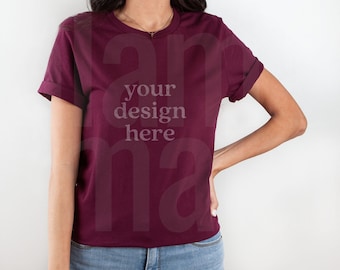 3001 Maroon Mockup, Bella Canvas 3001 Mockup, Bella Canvas Mockup, Fall Shirt Mockup, Fall Flat Lay